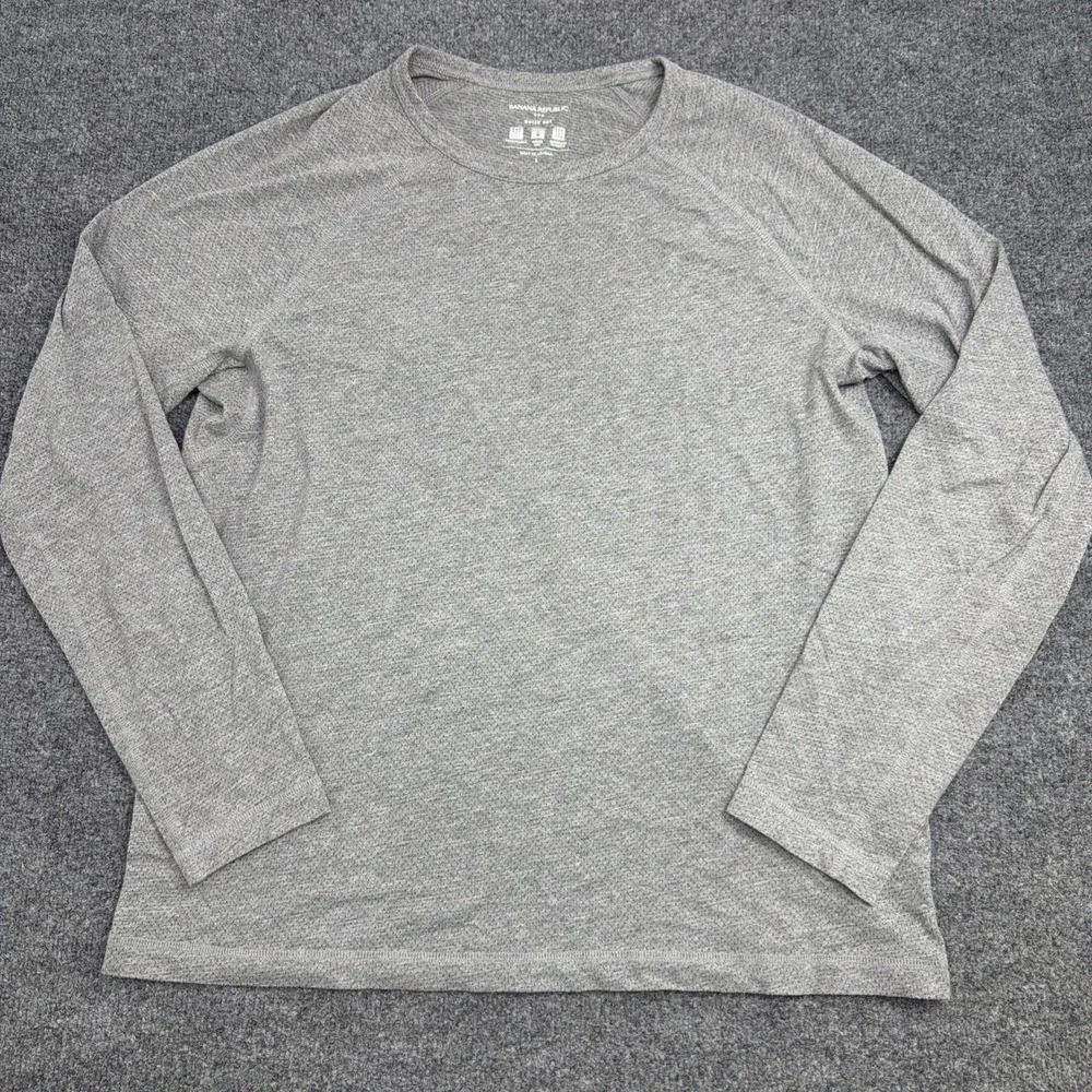 Banana Republic Shirt Mens Large Gray Heather Long Sleeve Crewneck Quick Dry L